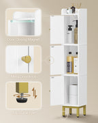 Hzuaneri Bathroom Cabinet, Tall Cabinet with 3 Doors, 20 x 20 x 108.5 cm, Corner Cabinet, Toilet Cabinet, Adjustable Feet, for Bathroom, Laundry Room, Kitchen, Living Room, White BC22313G