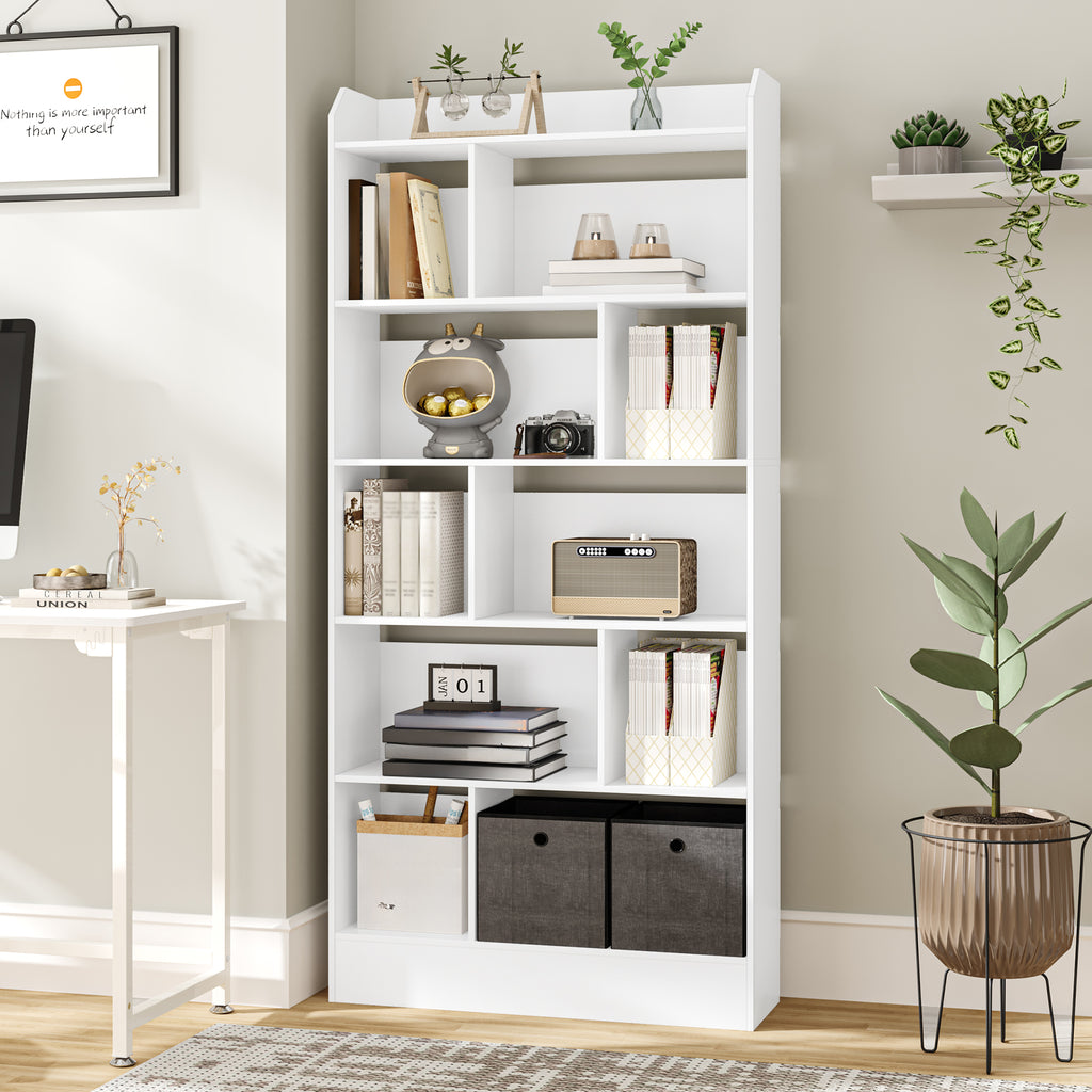 Hzuaneri Bookshelf, Bookcase, with 6 Shelves, Storage Shelf, Freestanding Shelf, for Living Room, Office, Bedroom, 24 x 80 x 170 cm, White BC22803X