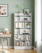 Hzuaneri Bookshelf, Bookcase, with 6 Shelves, Storage Shelf, Freestanding Shelf, for Living Room, Office, Bedroom, 24 x 80 x 170 cm, White BC22803X