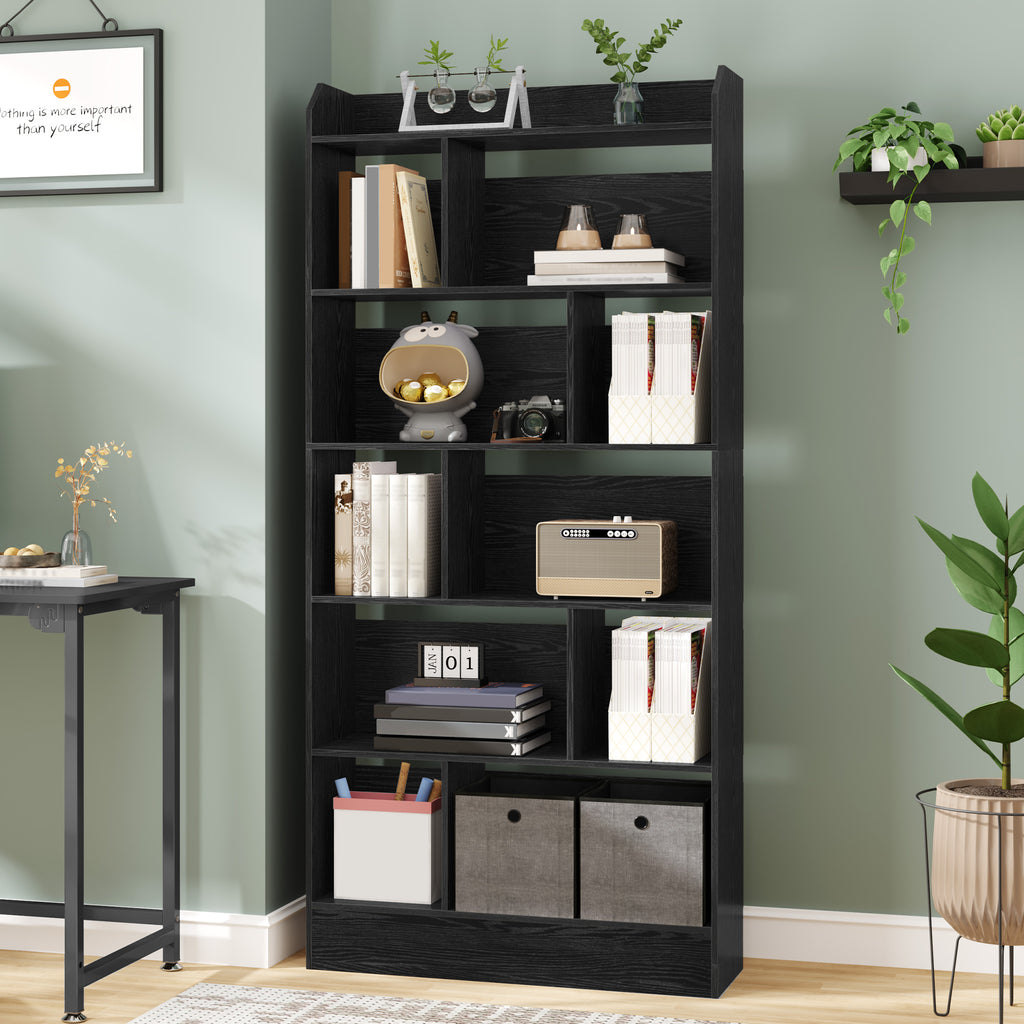 Hzuaneri Libreria a 6 Ripiani, Scaffale con Scomparti e Ripiani Aperti, Organizzatore, Libreria Verticale Mobiletto Multiuso per Soggiorno, Camera da Letto, Studio, 24 x 80 x 170 cm, Nero BC22804X