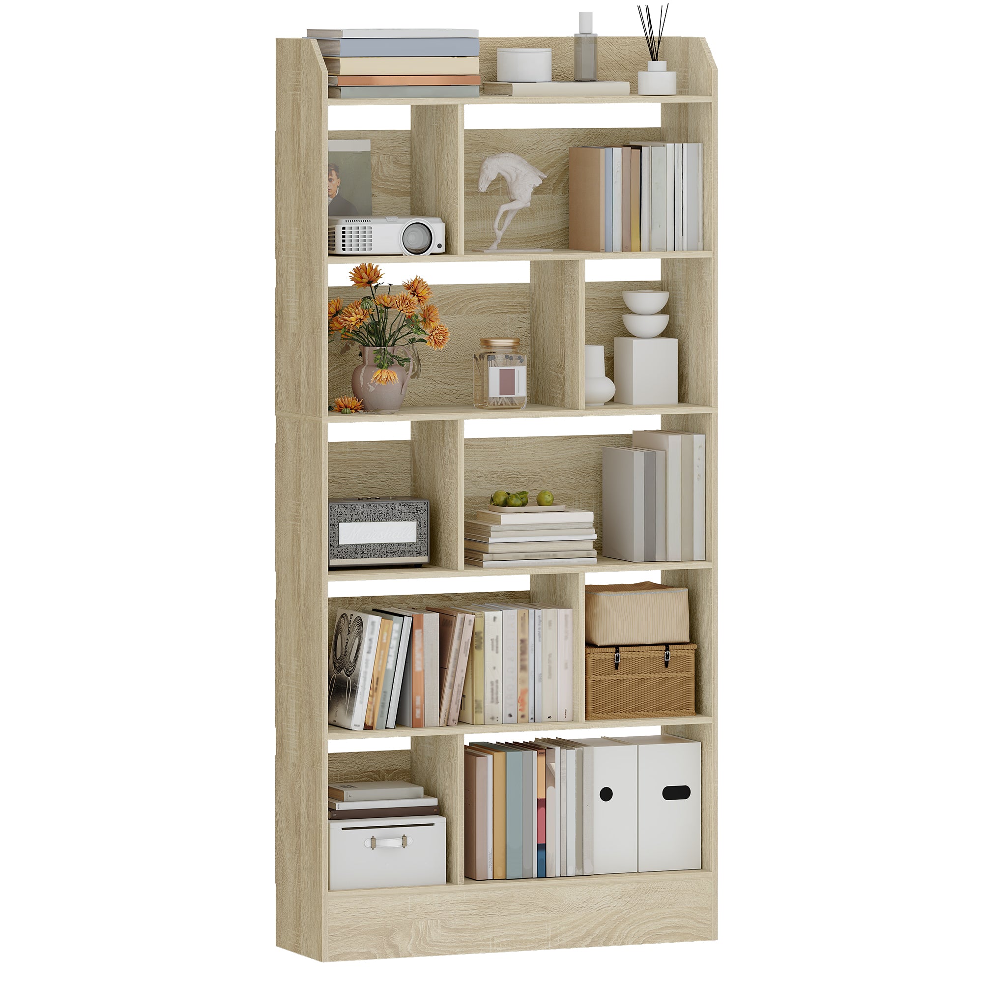 Hzuaneri Bookshelf, Bookcase, with 6 Shelves, Storage Shelf, Freestanding Shelf, for Living Room, Office, Bedroom, 24 x 80 x 170 cm, Oak Beige BC22816X