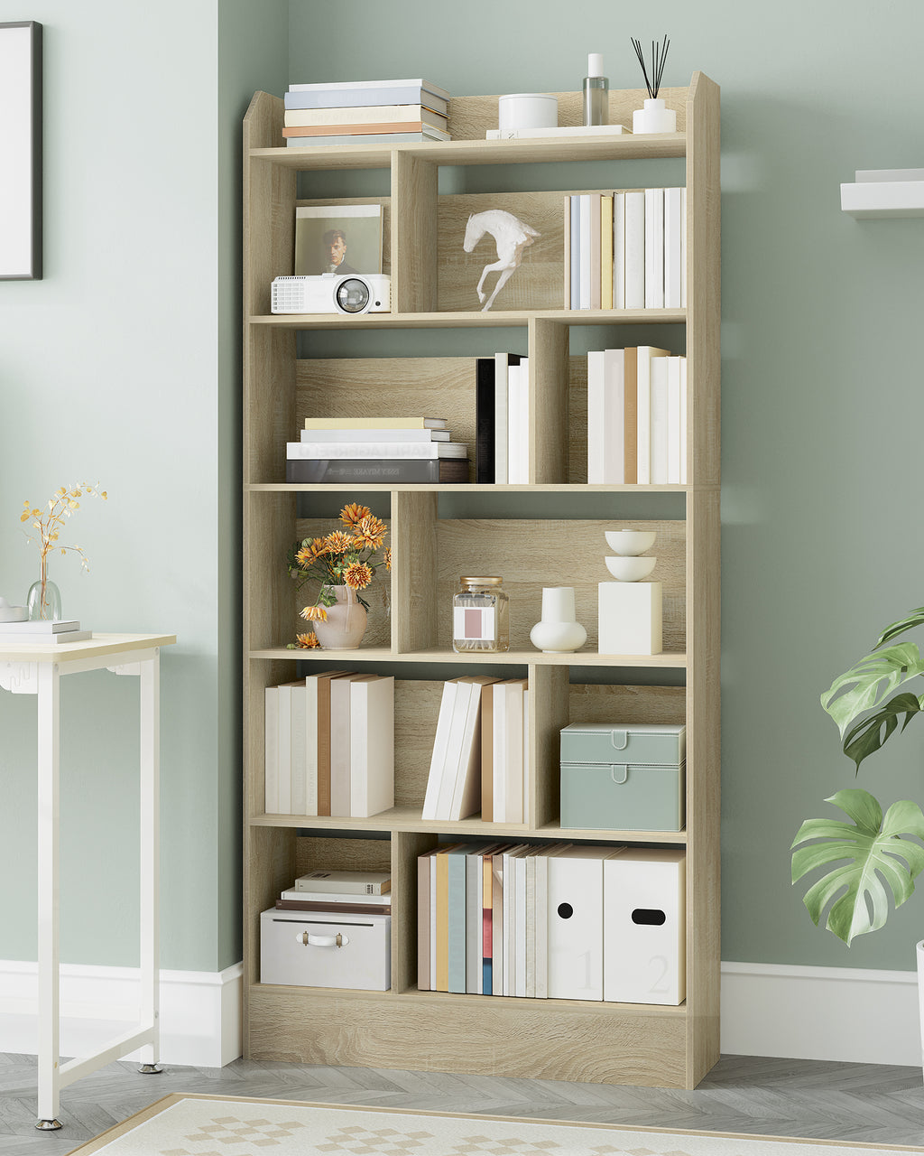 Hzuaneri Bookshelf, Bookcase, with 6 Shelves, Storage Shelf, Freestanding Shelf, for Living Room, Office, Bedroom, 24 x 80 x 170 cm, Oak Beige BC22816X