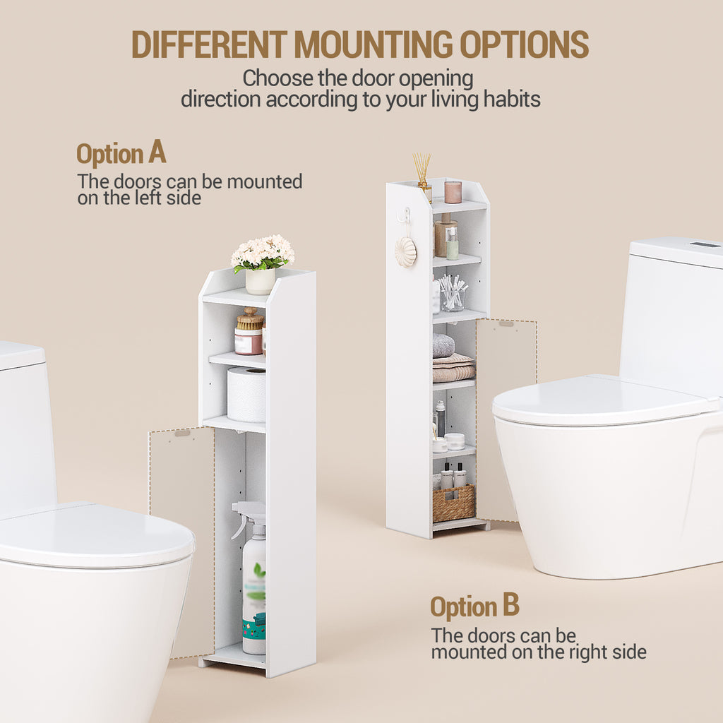 Hzuaneri Bathroom Cabinet, Narrow Bathroom Cabinet, Toilet Cabinet, Narrow Bathroom Shelf, Adjustable Shelves, Easy Assembly, 20 x 20 x 90 cm White BC22903X