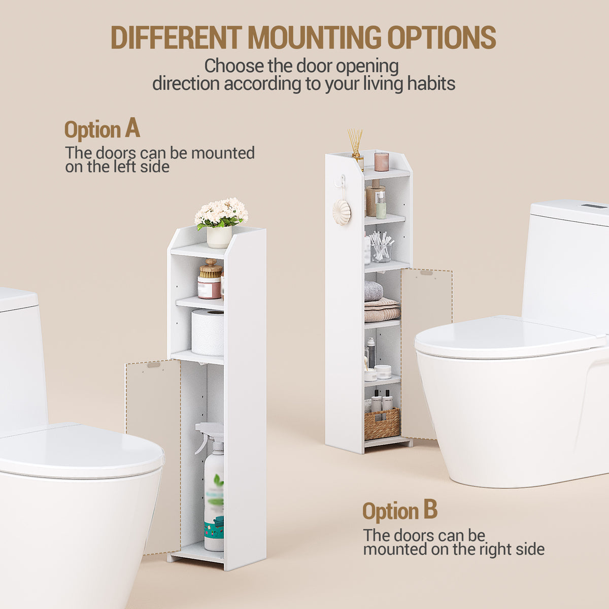 Hzuaneri Bathroom Cabinet, Narrow Bathroom Cabinet, Toilet Cabinet, Narrow Bathroom Shelf, Adjustable Shelves, Easy Assembly, 20 x 20 x 90 cm White BC22903X