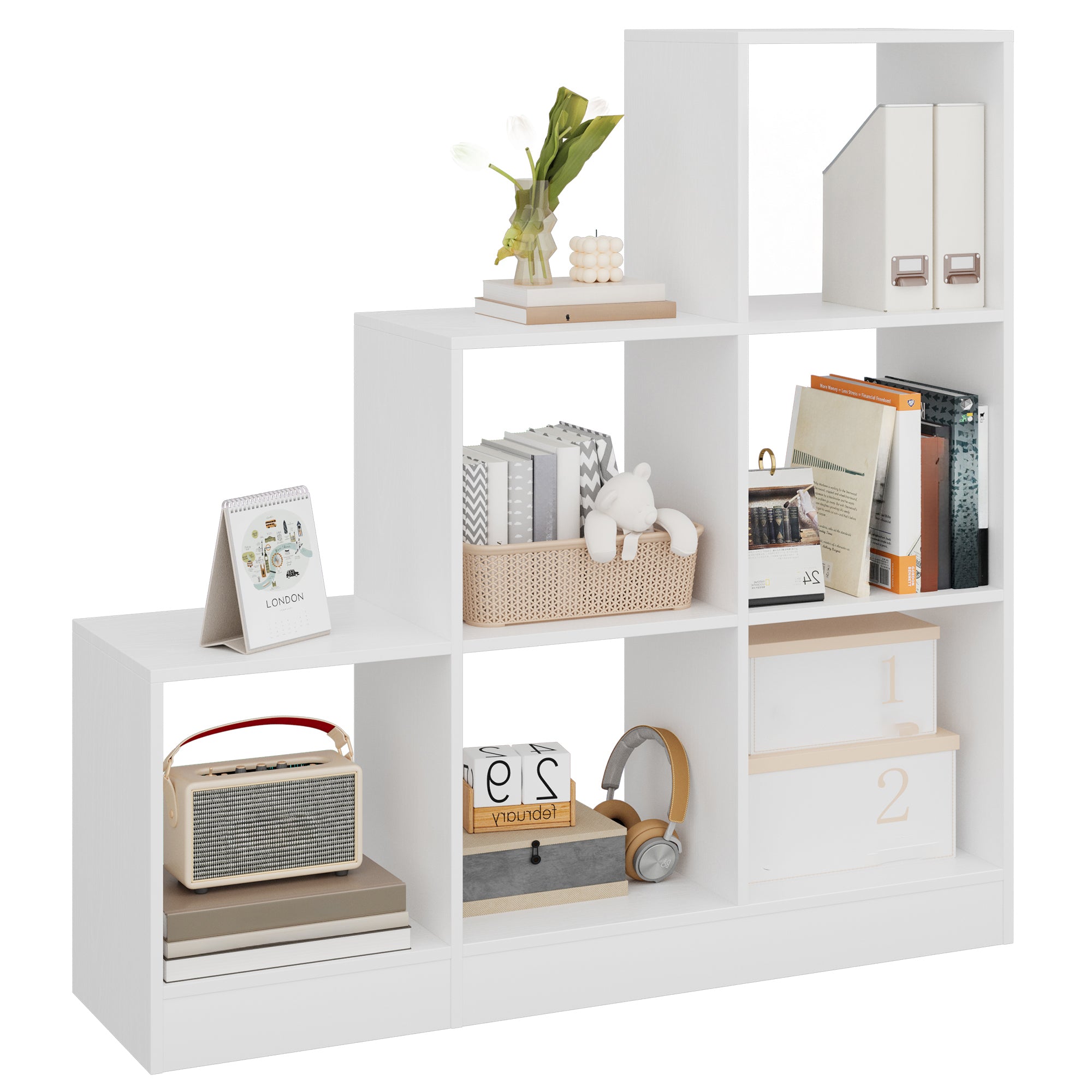 Hzuaneri Bookcase, 6 Cube Storage Unit, Cube Bookcase Storage Organiser, White Wide Wooden Book Shelf for Living Room, Home Office, Bedroom, Study, White, BC24113X