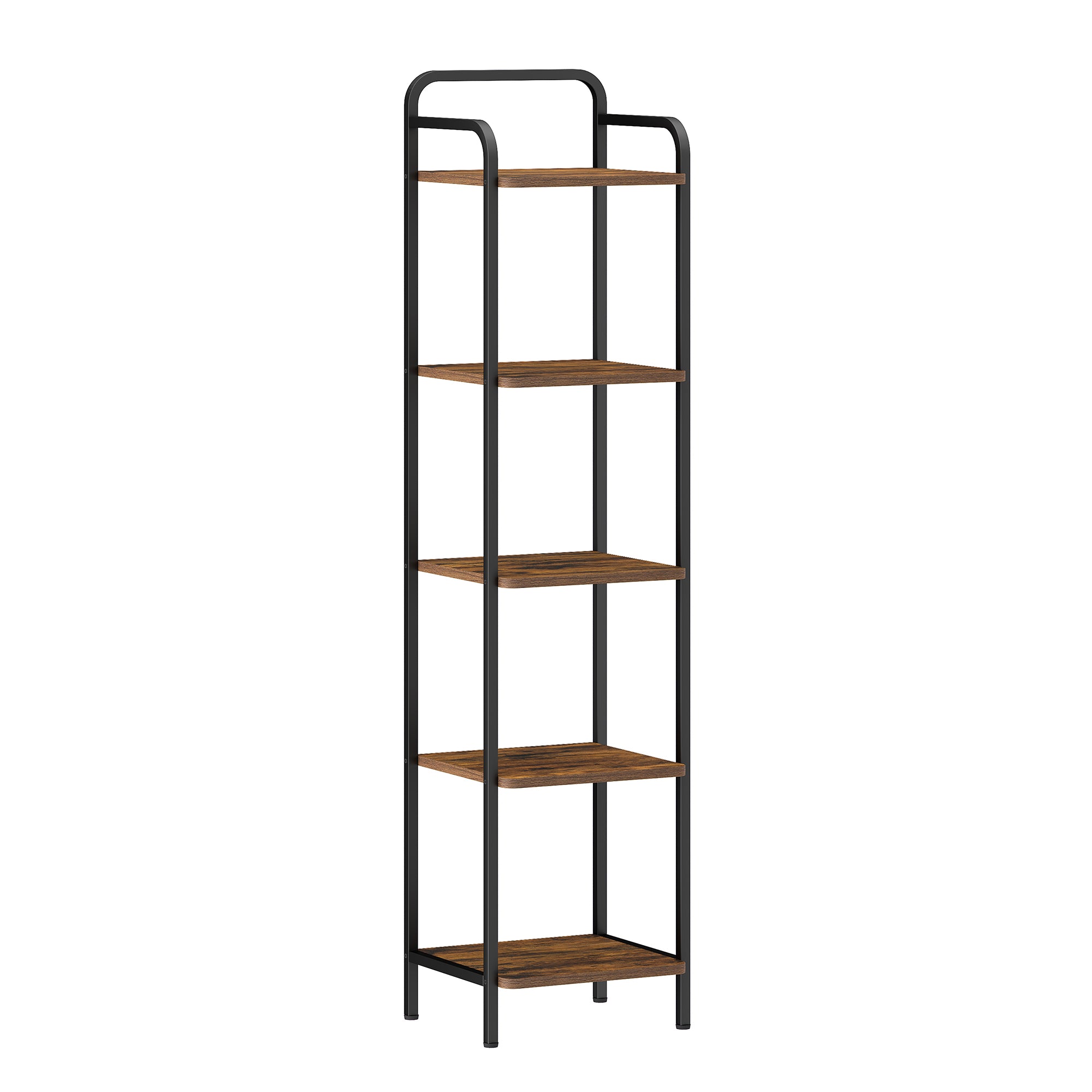 Hzuaneri 5-Tier Bookcase Bookshelf, Narrow Tall Bookcase, Slim Wooden Shelving Unit for Bedroom, Living Room, Home Office, Sturdy, Rustic Brown and Black, BC24501B
