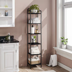 Hzuaneri 6-Tier Bookcase Bookshelf, Narrow Tall Bookcase, Slim Wooden Shelving Unit for Bedroom, Living Room, Home Office, Sturdy, Black, BC24604B