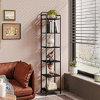 Hzuaneri 6-Tier Bookcase Bookshelf, Narrow Tall Bookcase, Slim Wooden Shelving Unit for Bedroom, Living Room, Home Office, Sturdy, Black, BC24604B