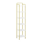 Hzuaneri 6-Tier Bookcase Bookshelf, Narrow Tall Bookcase, Slim Wooden Shelving Unit for Bedroom, Living Room, Home Office, Sturdy, White-Gold, BC24613G