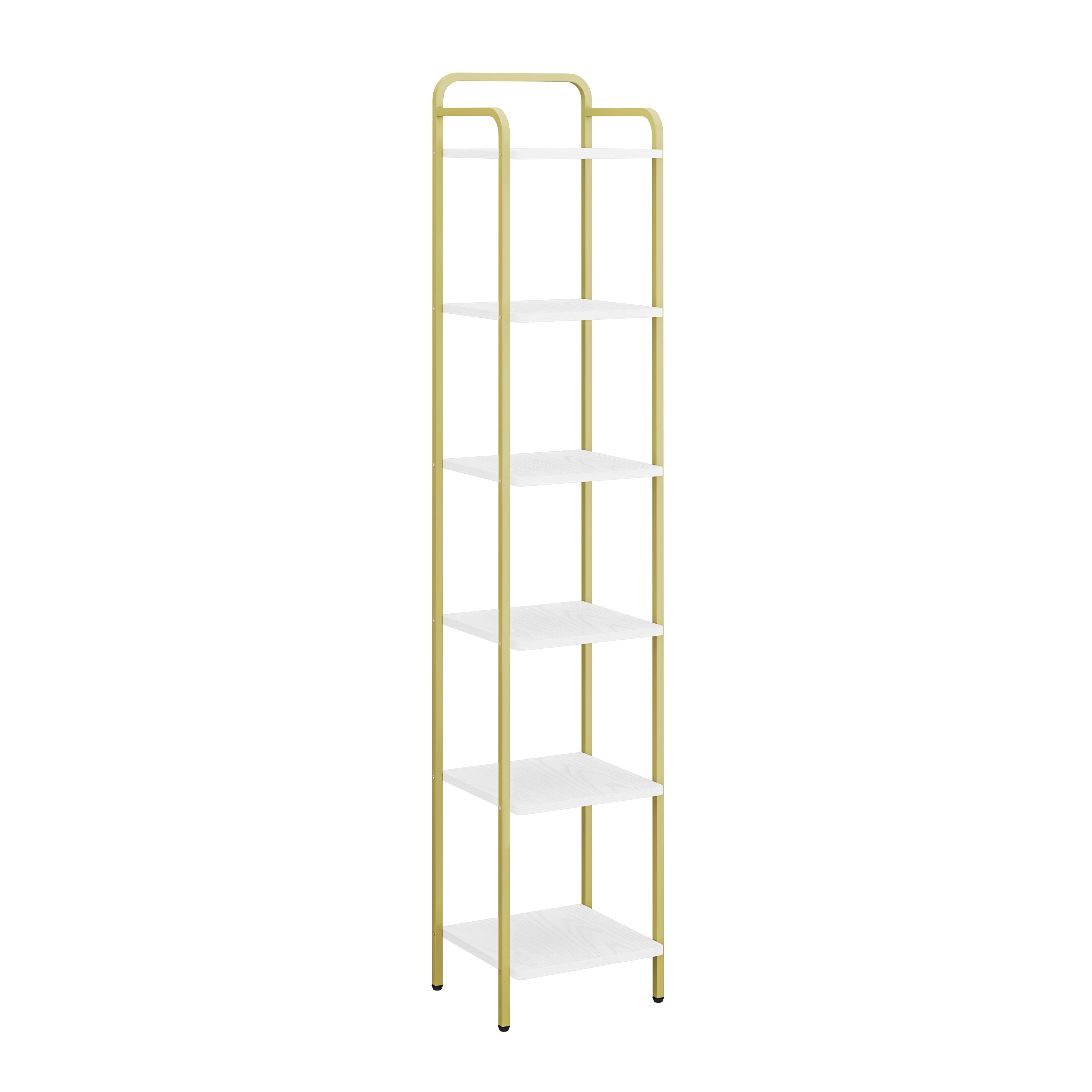 Hzuaneri 6-Tier Bookcase Bookshelf, Narrow Tall Bookcase, Slim Wooden Shelving Unit for Bedroom, Living Room, Home Office, Sturdy, White-Gold, BC24613G