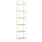 Hzuaneri Shelf, Bookcase, Standing Shelf, Narrow Shelf with 6 Shelves, Narrow Office Shelf, Corner Shelf for Office, Living Room, Bedroom, Kitchen, 30 x 33 x 166 cm, White Oak and White BC24616W