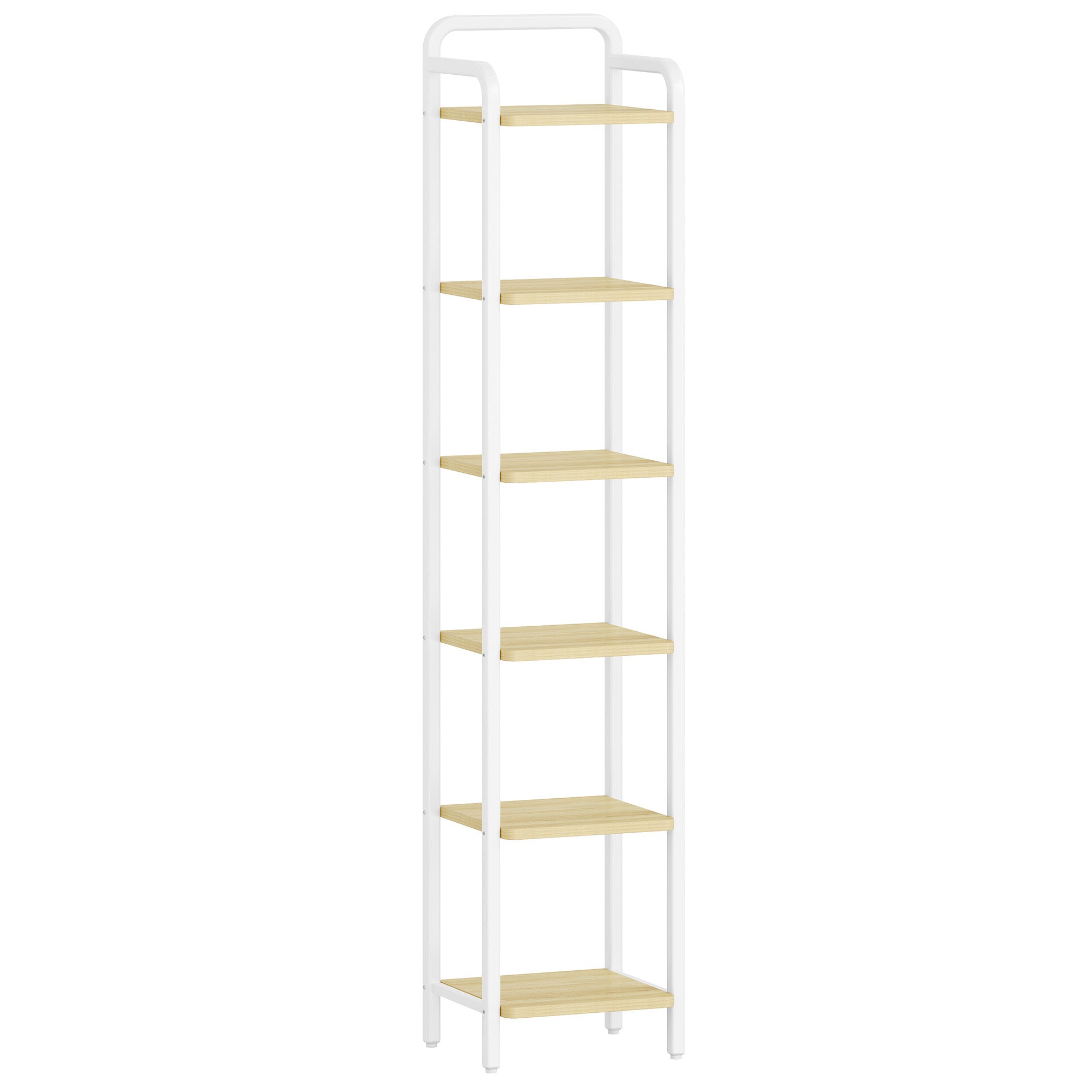 Hzuaneri Shelf, Bookcase, Standing Shelf, Narrow Shelf with 6 Shelves, Narrow Office Shelf, Corner Shelf for Office, Living Room, Bedroom, Kitchen, 30 x 33 x 166 cm, White Oak and White BC24616W