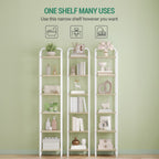 Hzuaneri Shelf, Bookcase, Standing Shelf, Narrow Shelf with 6 Shelves, Narrow Office Shelf, Corner Shelf for Office, Living Room, Bedroom, Kitchen, 30 x 33 x 166 cm, White Oak and White BC24616W
