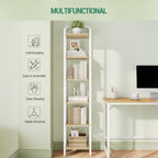 Hzuaneri Shelf, Bookcase, Standing Shelf, Narrow Shelf with 6 Shelves, Narrow Office Shelf, Corner Shelf for Office, Living Room, Bedroom, Kitchen, 30 x 33 x 166 cm, White Oak and White BC24616W