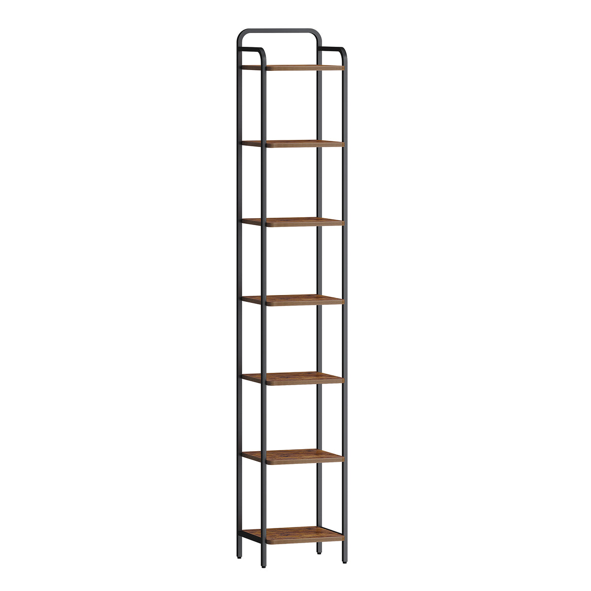 Hzuaneri 7-Tier Bookcase Bookshelf, Narrow Tall Bookcase, Slim Wooden Shelving Unit for Bedroom, Living Room, Home Office, Sturdy, Rustic Brown and Black, BC24801B