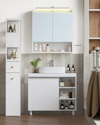 Hzuaneri vanity unit, 30 x 70 x 64 cm, bathroom cabinet with 1 door and 3 open compartments, base cabinet with adjustable shelves, freestanding vanity unit, white BC27903X