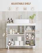 Hzuaneri vanity unit, 30 x 70 x 64 cm, bathroom cabinet with 1 door and 3 open compartments, base cabinet with adjustable shelves, freestanding vanity unit, white BC27903X