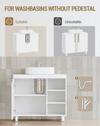 Hzuaneri vanity unit, 30 x 70 x 64 cm, bathroom cabinet with 1 door and 3 open compartments, base cabinet with adjustable shelves, freestanding vanity unit, white BC27903X