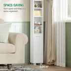 Hzuaneri  Bathroom Cabinet, Narrow Tall Bathroom Cabinet with 2 Storage Baskets, Adjustable Shelves, Open Compartment and Door, 20 × 20 × 200 cm, White BC28503X