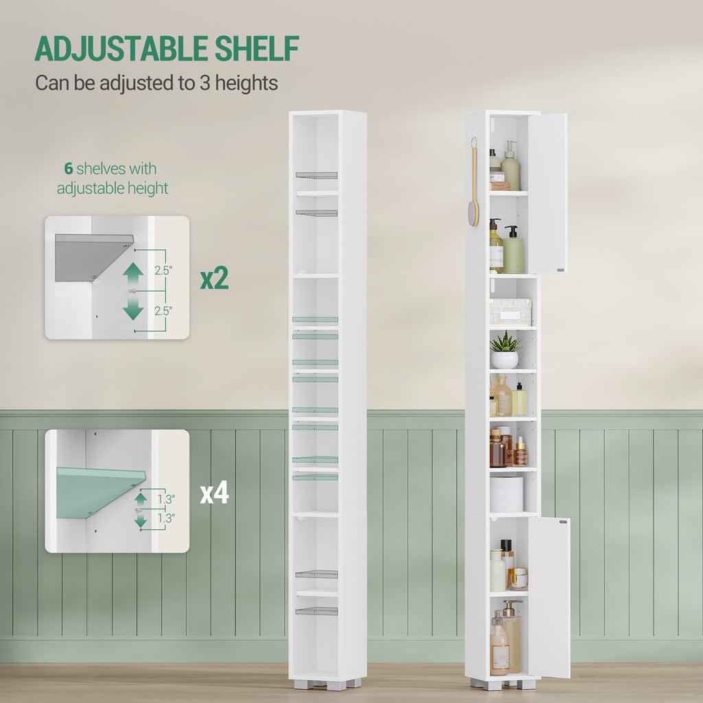 Hzuaneri  Bathroom Cabinet, Narrow Tall Bathroom Cabinet with 2 Storage Baskets, Adjustable Shelves, Open Compartment and Door, 20 × 20 × 200 cm, White BC28503X