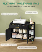 Hzuaneri washbasin cabinet, bathroom cabinet, 1 drawer, 2 cabinet doors, open compartment with 3 shelves, adjustable shelf, black with wood grain, 30 x 80 x 64cm BC28804G