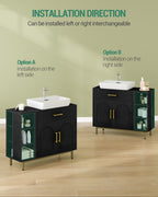 Hzuaneri washbasin cabinet, bathroom cabinet, 1 drawer, 2 cabinet doors, open compartment with 3 shelves, adjustable shelf, black with wood grain, 30 x 80 x 64cm BC28804G