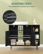Hzuaneri washbasin cabinet, bathroom cabinet, 1 drawer, 2 cabinet doors, open compartment with 3 shelves, adjustable shelf, black with wood grain, 30 x 80 x 64cm BC28804G