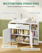 Hzuaneri Washbasin Cabinet, Bathroom Cabinet, 1 Drawer, 2 Cabinet Doors, White BC28813G