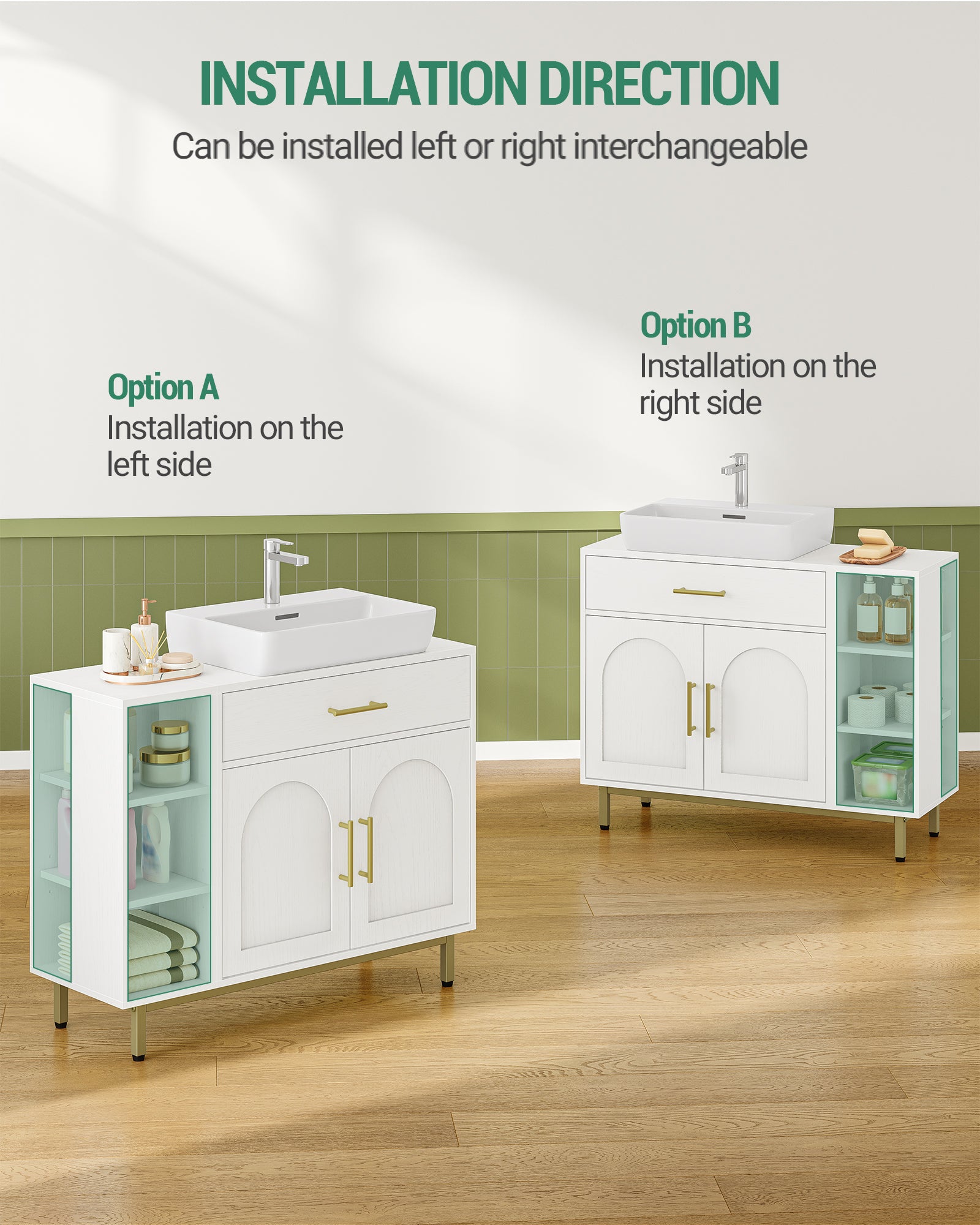 Hzuaneri Washbasin Cabinet, Bathroom Cabinet, 1 Drawer, 2 Cabinet Doors, White BC28813G