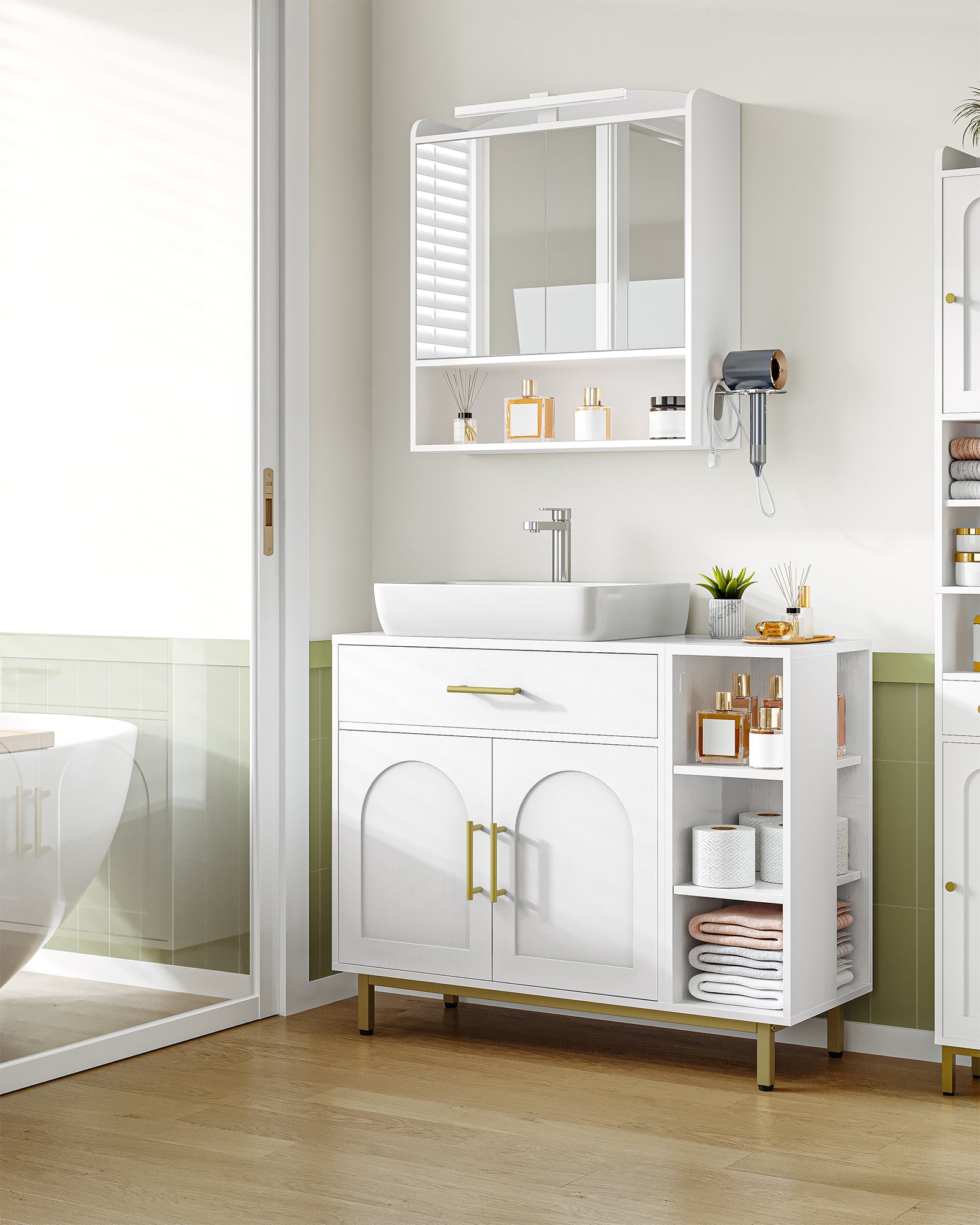 Hzuaneri Washbasin Cabinet, Bathroom Cabinet, 1 Drawer, 2 Cabinet Doors, White BC28813G