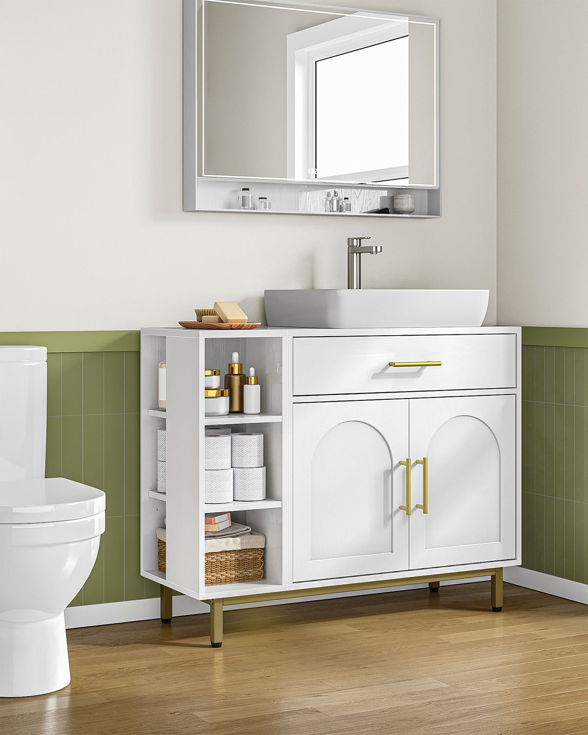Hzuaneri Washbasin Cabinet, Bathroom Cabinet, 1 Drawer, 2 Cabinet Doors, White BC28813G