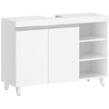 Hzuaneri vanity unit, 30 x 90 x 64 cm, bathroom cabinet with 2 doors and 3 open compartments, base cabinet with adjustable shelves, freestanding vanity unit, white BC28903X