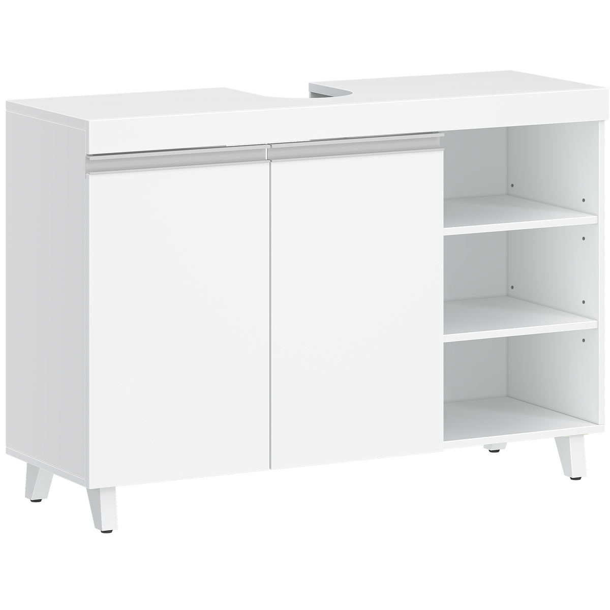 Hzuaneri vanity unit, 30 x 90 x 64 cm, bathroom cabinet with 2 doors and 3 open compartments, base cabinet with adjustable shelves, freestanding vanity unit, white BC28903X