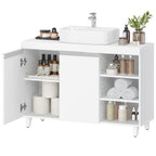 Hzuaneri vanity unit, 30 x 90 x 64 cm, bathroom cabinet with 2 doors and 3 open compartments, base cabinet with adjustable shelves, freestanding vanity unit, white BC28903X