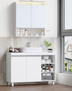 Hzuaneri vanity unit, 30 x 90 x 64 cm, bathroom cabinet with 2 doors and 3 open compartments, base cabinet with adjustable shelves, freestanding vanity unit, white BC28903X