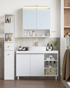 Hzuaneri vanity unit, 30 x 90 x 64 cm, bathroom cabinet with 2 doors and 3 open compartments, base cabinet with adjustable shelves, freestanding vanity unit, white BC28903X
