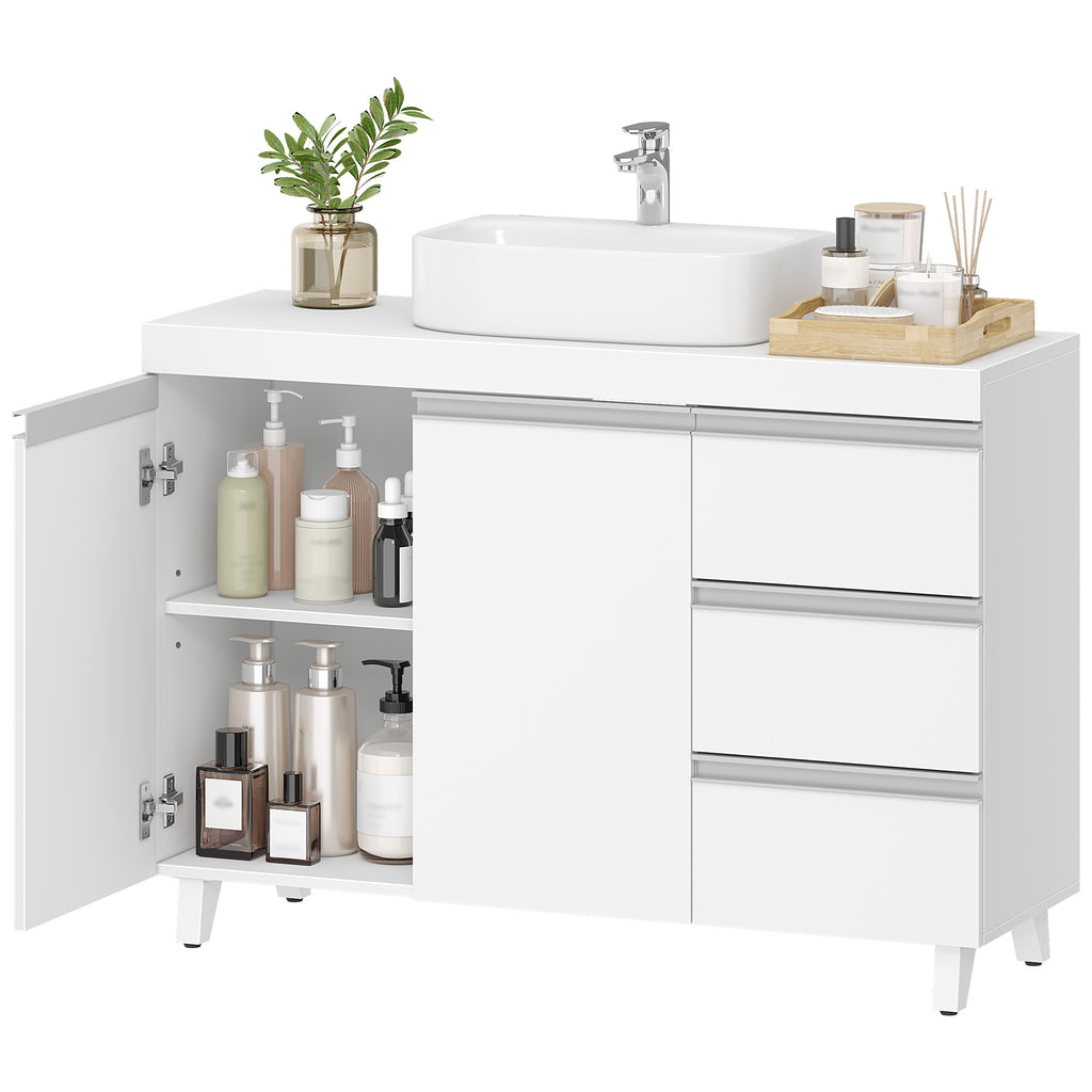 Hzuaneri vanity unit, bathroom cabinet with 3 drawers, bathroom base cabinet, 2 doors, 2 compartments behind door, freestanding vanity unit, 30 x 90 x 64 cm, white BC29903X