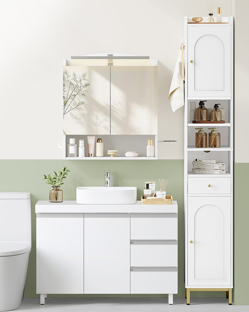 Hzuaneri vanity unit, bathroom cabinet with 3 drawers, bathroom base cabinet, 2 doors, 2 compartments behind door, freestanding vanity unit, 30 x 90 x 64 cm, white BC29903X
