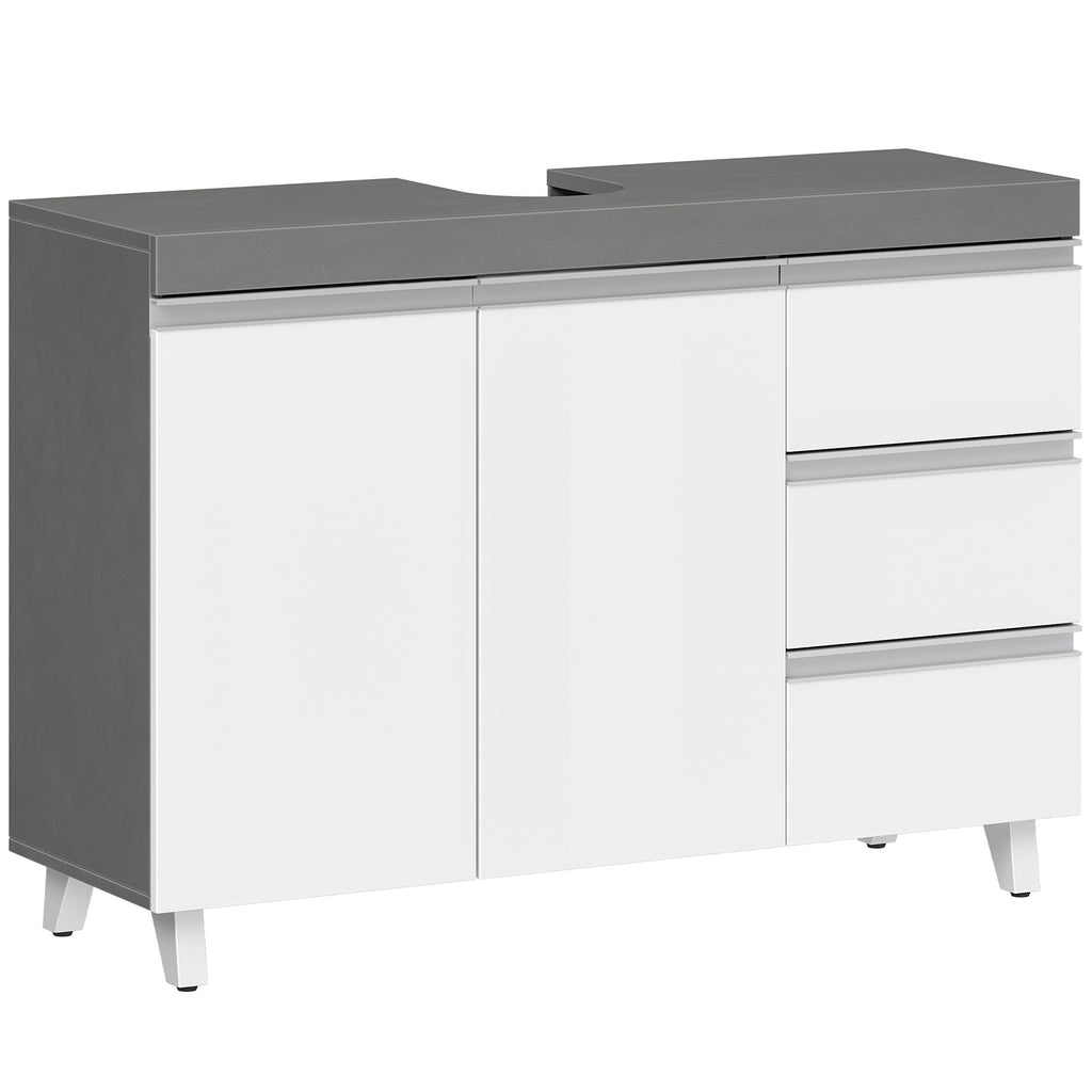 Hzuaneri vanity unit, bathroom cabinet, with 3 drawers, 2 doors, 2 compartments behind doors, freestanding vanity unit, 30 x 90 x 64 cm, cloud white-cement grey, BC29929X