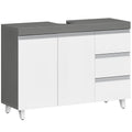 Hzuaneri vanity unit, bathroom cabinet, with 3 drawers, 2 doors, 2 compartments behind doors, freestanding vanity unit, 30 x 90 x 64 cm, cloud white-cement grey, BC29929X
