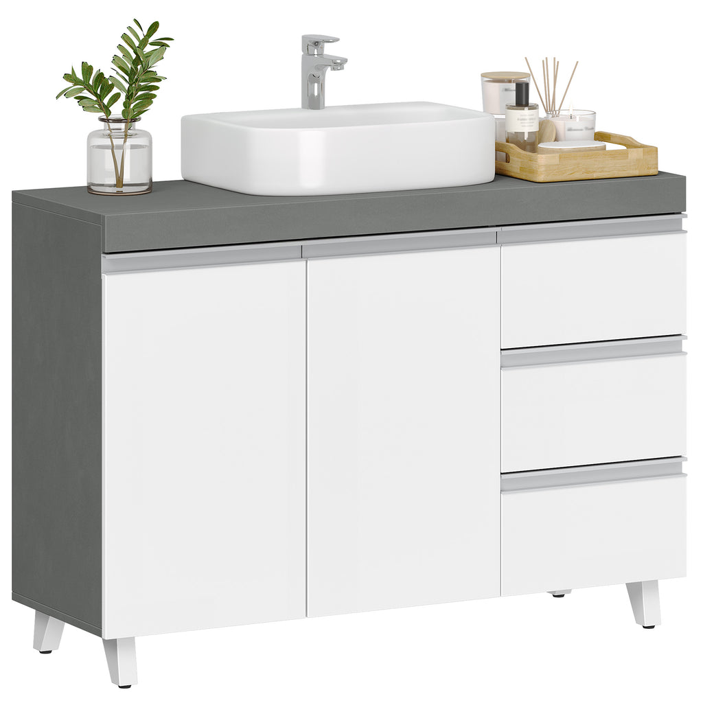Hzuaneri vanity unit, bathroom cabinet, with 3 drawers, 2 doors, 2 compartments behind doors, freestanding vanity unit, 30 x 90 x 64 cm, cloud white-cement grey, BC29929X