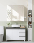 Hzuaneri vanity unit, bathroom cabinet, with 3 drawers, 2 doors, 2 compartments behind doors, freestanding vanity unit, 30 x 90 x 64 cm, cloud white-cement grey, BC29929X