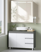 Hzuaneri vanity unit, bathroom cabinet, with 3 drawers, 2 doors, 2 compartments behind doors, freestanding vanity unit, 30 x 90 x 64 cm, cloud white-cement grey, BC29929X