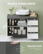 Hzuaneri vanity unit, bathroom cabinet, with 3 drawers, 2 doors, 2 compartments behind doors, freestanding vanity unit, 30 x 90 x 64 cm, cloud white-cement grey, BC29929X