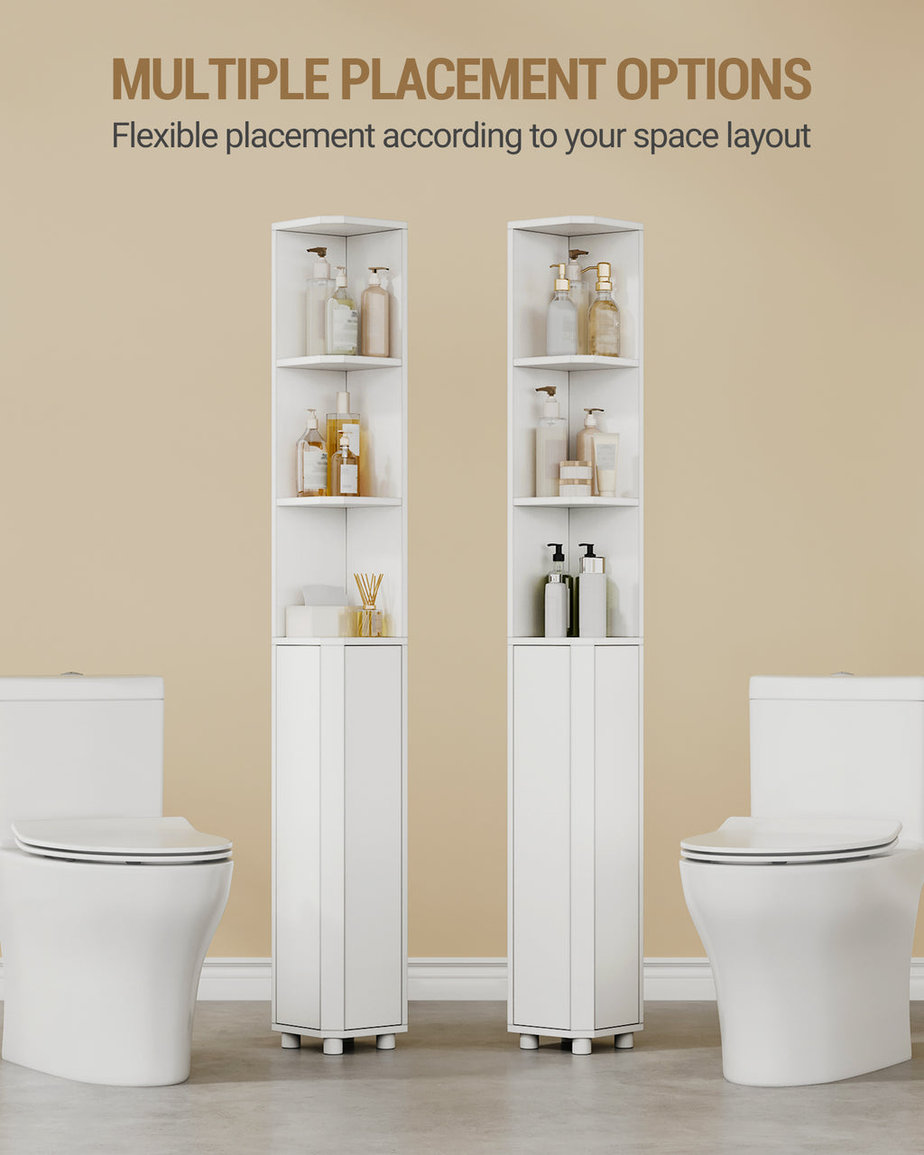 Hzuaneri Tall Bathroom Cabinet, Corner Bathroom Cupboard with 3 Open Shelves and 2 Door, Freestanding White Wooden Corner Shelf Unit for Small Spaces, 20 x 20 x 170 cm, White, BC30003X