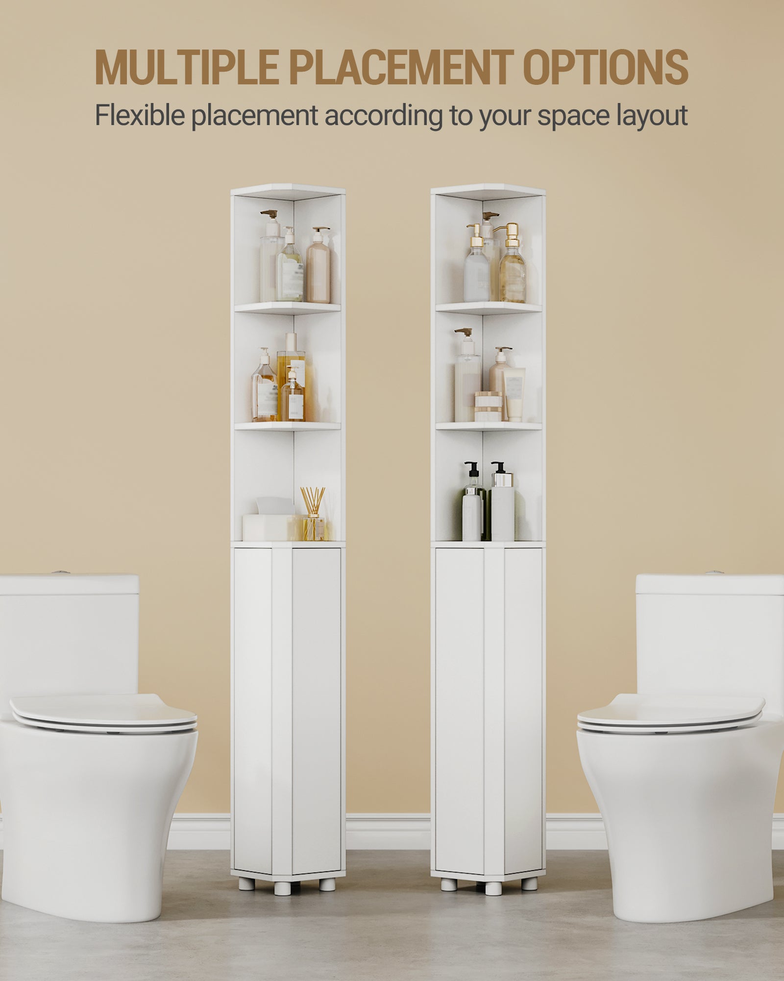 Hzuaneri Tall Bathroom Cabinet, Corner Bathroom Cupboard with 3 Open Shelves and 2 Door, Freestanding White Wooden Corner Shelf Unit for Small Spaces, 20 x 20 x 170 cm, White, BC30003X