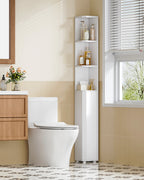 Hzuaneri Tall Bathroom Cabinet, Corner Bathroom Cupboard with 3 Open Shelves and 2 Door, Freestanding White Wooden Corner Shelf Unit for Small Spaces, 20 x 20 x 170 cm, White, BC30003X