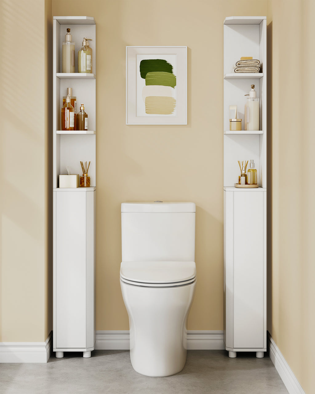 Hzuaneri Tall Bathroom Cabinet, Corner Bathroom Cupboard with 3 Open Shelves and 2 Door, Freestanding White Wooden Corner Shelf Unit for Small Spaces, 20 x 20 x 170 cm, White, BC30003X