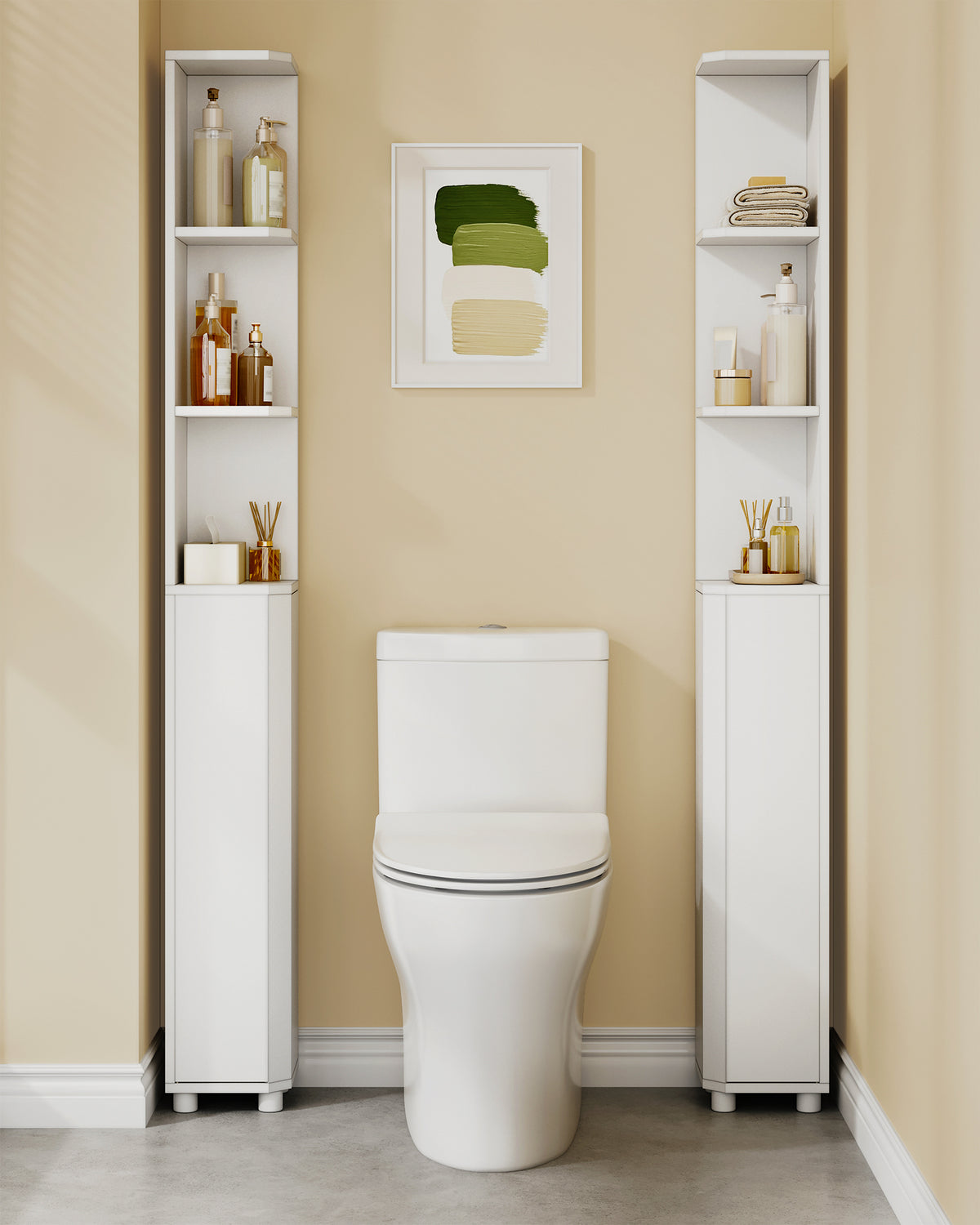 Hzuaneri Tall Bathroom Cabinet, Corner Bathroom Cupboard with 3 Open Shelves and 2 Door, Freestanding White Wooden Corner Shelf Unit for Small Spaces, 20 x 20 x 170 cm, White, BC30003X