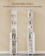Hzuaneri Tall Bathroom Cabinet, Corner Bathroom Cupboard with 3 Open Shelves and 2 Door, Freestanding White Wooden Corner Shelf Unit for Small Spaces, 20 x 20 x 170 cm, White, BC30003X